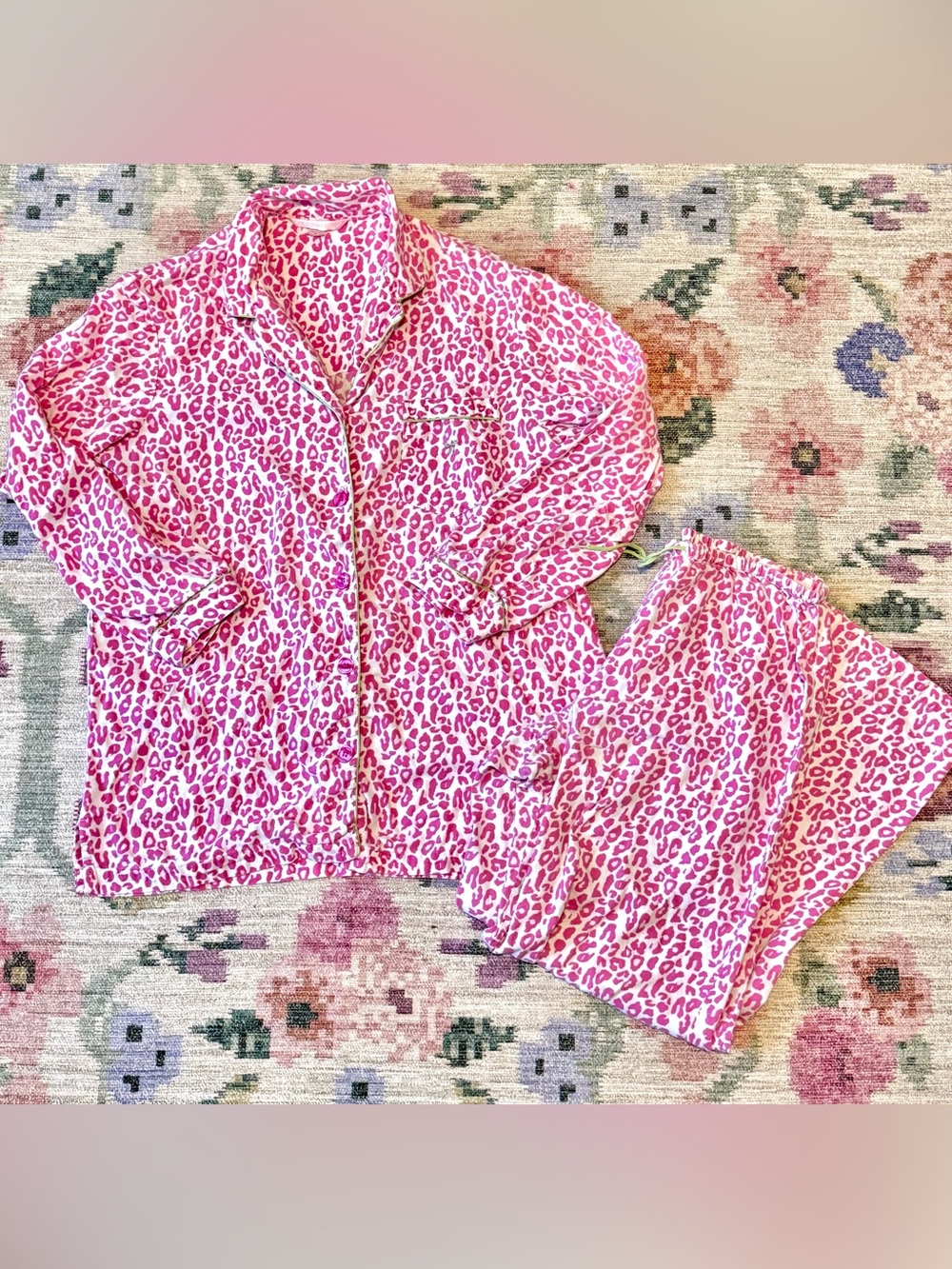 VS PINK Y2K vintage pink leopard button down cotton long sleeve PJs Pajamas